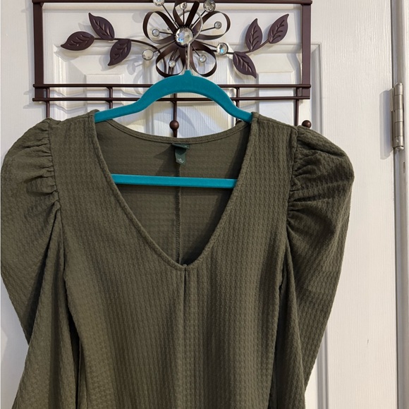 Wild Fable Dark Olive Bodysuit w/ Long Puffed Sleeves - Picture 2 of 8